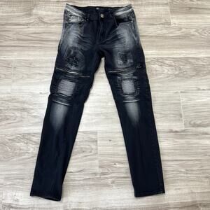 Waimea Distressed Black/ Gray Skinny Fit Jeans Size 34